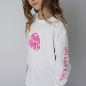 Ski Like A Girl Pink and White Long Sleeve Tee